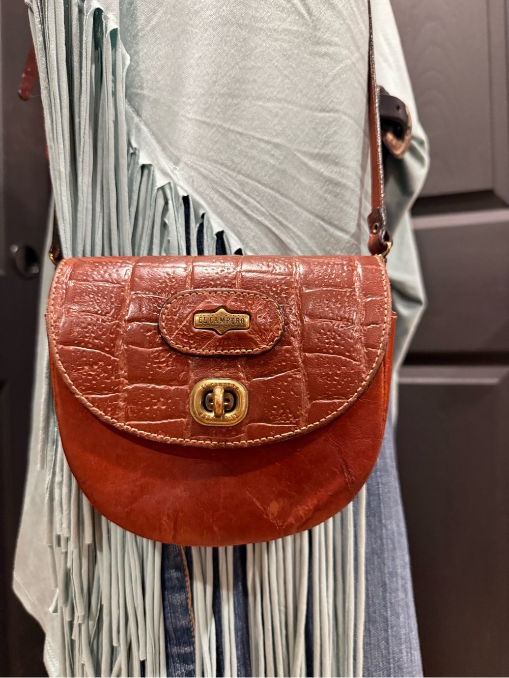Vintage El Campero Rich Brown Leather Crossbody Bag Made in Italy